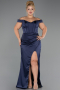 Abendkleid in Übergröße Lang Satin Marineblau ABU6577