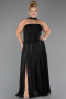 Abendkleid in Übergröße Lang Chiffon Schwarz ABU5958