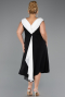Einladungskleid In Übergröße Midi Chiffon Schwarz-Weiß ABK2692