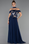 Abendgarderobe in Großen Größen Lang Chiffon Marineblau ABU6717
