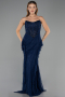 Abendkleid im Meerjungfrau-Stil Lang Spitze Marineblau ABU6621