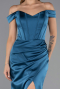 Abschlusskleid Lang Satin Petrolblau ABU6574