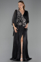 Abendkleid in Übergröße Lang Chiffon Schwarz ABU6619