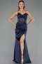Abendkleid Lang Satin Marineblau ABU6616