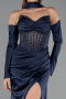 Abendkleid Lang Satin Marineblau ABU6616