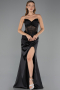 Abendkleid Lang Satin Schwarz ABU6616