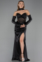 Abendkleid Lang Satin Schwarz ABU6616