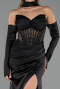 Abendkleid Lang Satin Schwarz ABU6616