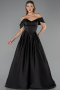 Abendkleid Lang Satin Schwarz ABU6617