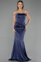 Abendkleid im Meerjungfrau-Stil Lang Satin Marineblau ABU6608