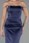 Abendkleid im Meerjungfrau-Stil Lang Satin Marineblau ABU6608