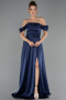 Abendkleid Lang Satin Marineblau ABU6638