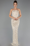 Abendkleid Lang Schuppig Beige ABU6641