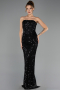 Abendkleid Lang Schuppig Schwarz ABU6641