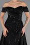 Abendkleid Lang Perlenbesetzt Schwarz ABU6329