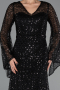 Abendkleid Lang Perlenbesetzt Schwarz ABU6652