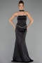 Abendkleid Lang Satin Schwarz ABU6655