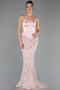 Abendkleid Lang Spitze Puder ABU6656
