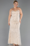 Abendkleid in Übergröße Lang Perlenbesetzt Beige ABU6632