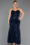 Abendkleid in Übergröße Lang Perlenbesetzt Marineblau ABU6632