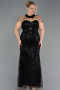 Abendkleid in Übergröße Lang Perlenbesetzt Schwarz ABU6632