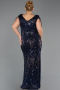 Abendkleid in Übergröße Lang Schuppig Marineblau ABU6610
