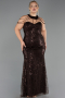 Abendkleid in Übergröße Lang Perlenbesetzt Braun ABU6632