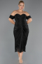 Einladungskleid In Übergröße Midi Chiffon Schwarz ABK2701