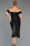 Einladungskleid In Übergröße Midi Chiffon Schwarz ABK2701