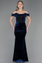 Abendkleid Lang Samt Marineblau ABU6664