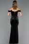 Abendkleid Lang Samt Schwarz ABU6664
