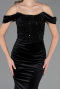 Abendkleid Lang Samt Schwarz ABU6664