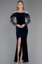 Abendkleid Lang Samt Marineblau ABU6668