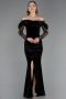 Abendkleid Lang Samt Schwarz ABU6668