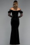 Abendkleid Lang Samt Schwarz ABU6668