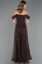 Abendkleid Lang Perlenbesetzt Braun ABU6659