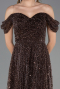 Abendkleid Lang Perlenbesetzt Braun ABU6659