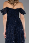 Abendkleid Lang Perlenbesetzt Marineblau ABU6659