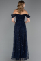 Abendkleid Lang Perlenbesetzt Marineblau ABU6659