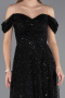 Abendkleid Lang Perlenbesetzt Schwarz ABU6659