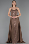 Abendkleid Lang Perlenbesetzt Hellbraun ABU6673