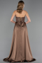 Abendkleid Lang Perlenbesetzt Hellbraun ABU6673