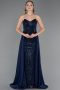 Abendkleid Lang Perlenbesetzt Marineblau ABU6673