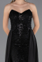 Abendkleid Lang Perlenbesetzt Schwarz ABU6673