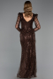 Abendkleid Lang Perlenbesetzt Braun ABU6660