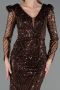Abendkleid Lang Perlenbesetzt Braun ABU6660