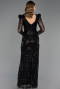 Abendkleid Lang Perlenbesetzt Schwarz ABU6660