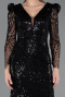 Abendkleid Lang Perlenbesetzt Schwarz ABU6660