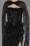 Abendkleid Lang Perlenbesetzt Schwarz ABU6679