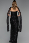 Abendkleid Lang Perlenbesetzt Schwarz ABU6679